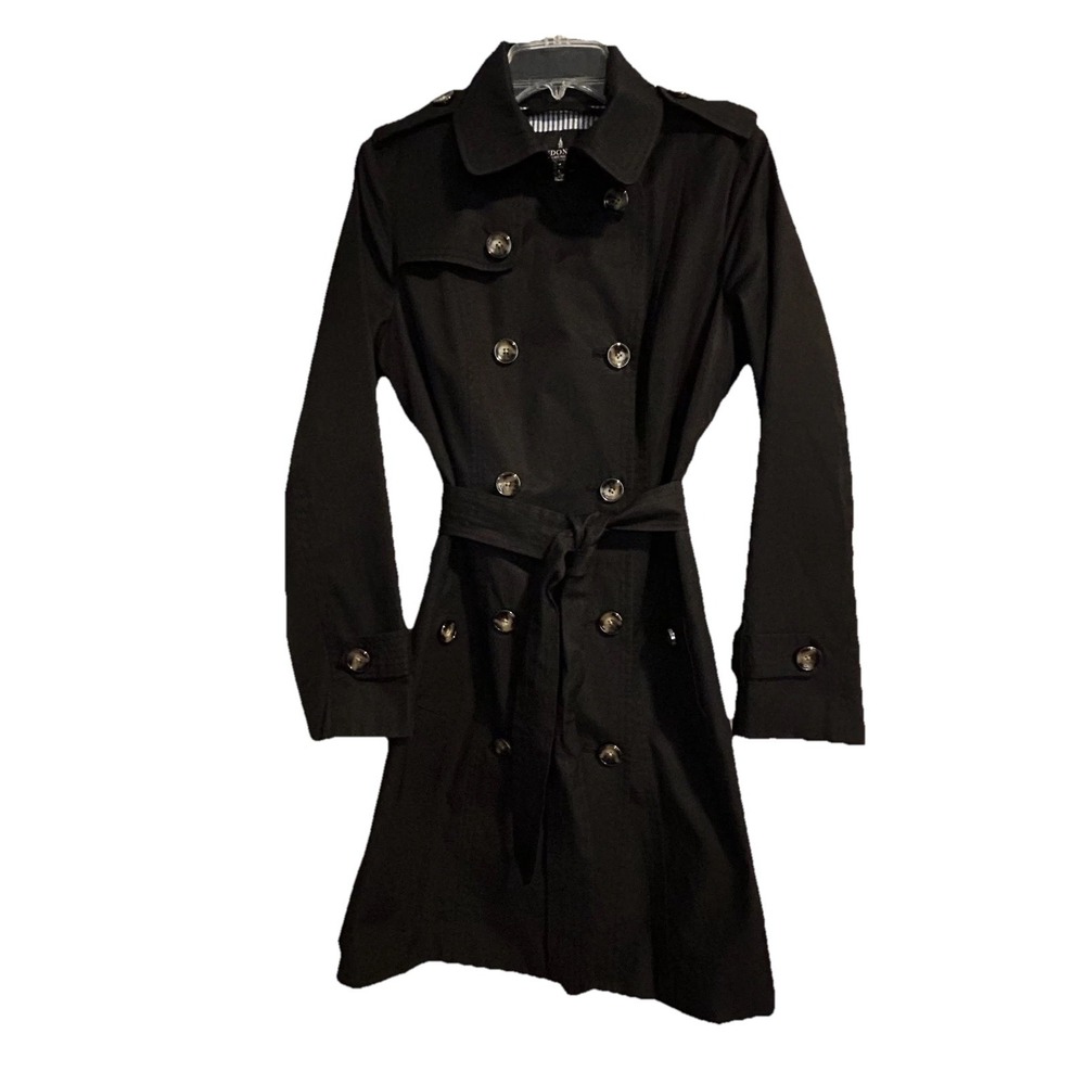 London Fog Women's Double-Breasted Trench Coat Black‎ Medium Classic Fall Winter